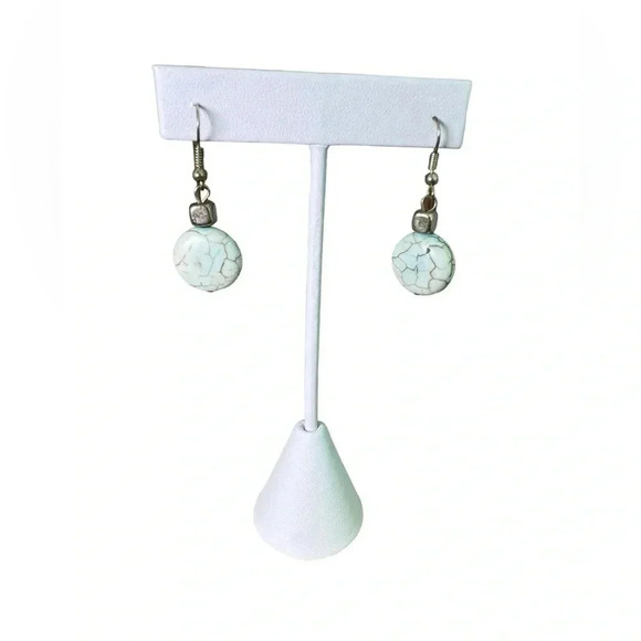 14” Turquoise Tone Dyed Stone Layered Gold Tone Chains Necklace & Earrings Combo - Picture 7 of 10